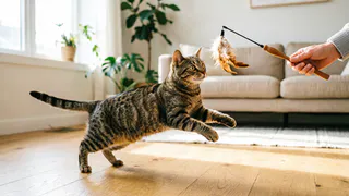 Понимает ли кошка, что мы играем с ней, или она просто охотится на игрушку